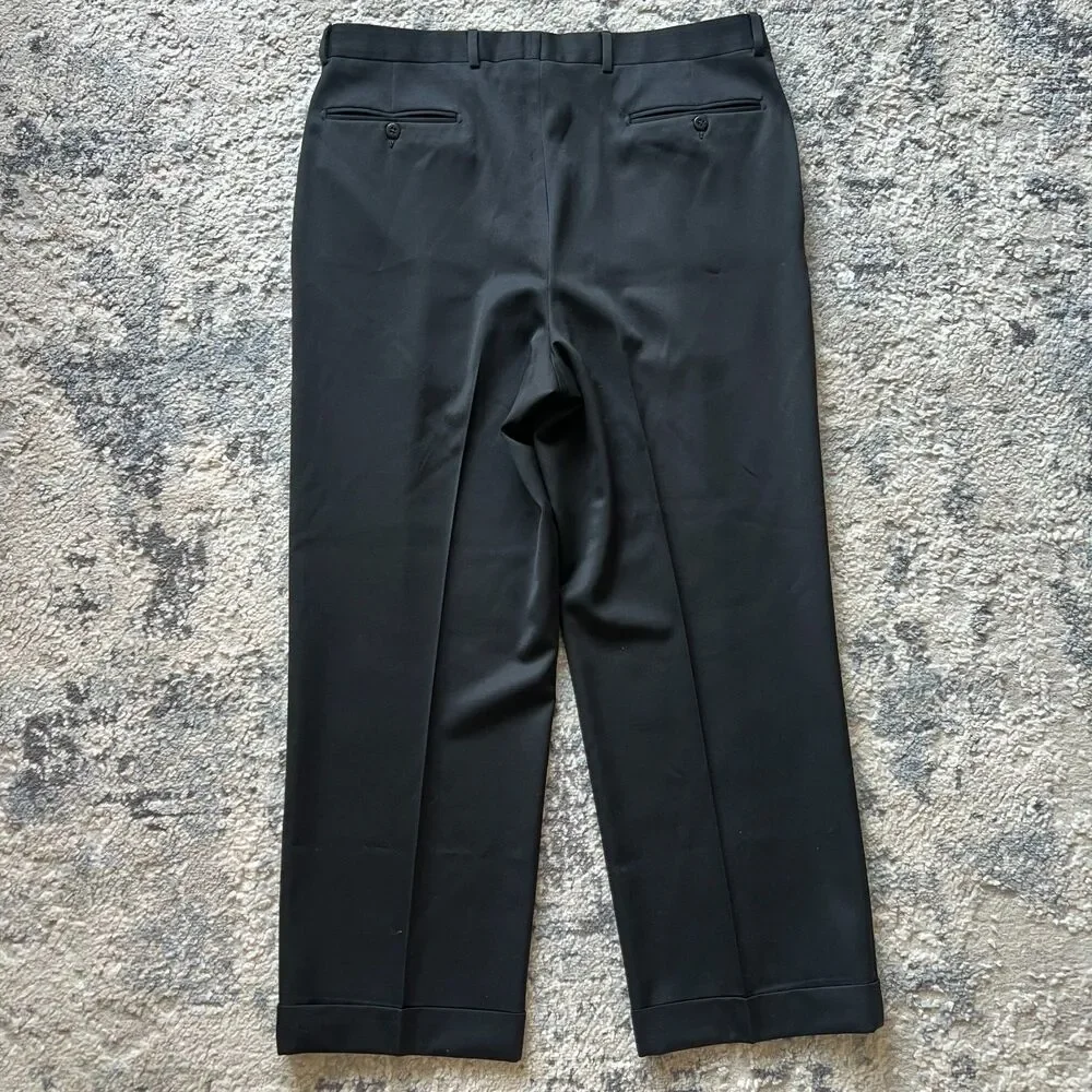 Zanella Bennett Mens 36x28 Black 100% Wool Pleated Cuffed Dress Pants Italy MINT